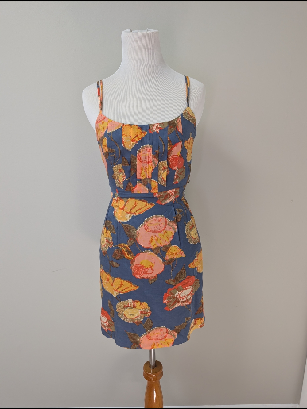 Anthropologie Navy Floral Spaghetti-Strap Mini Dress